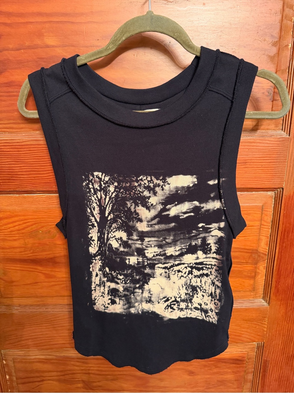 Free People Black Graphic Tank Top Scenic Print